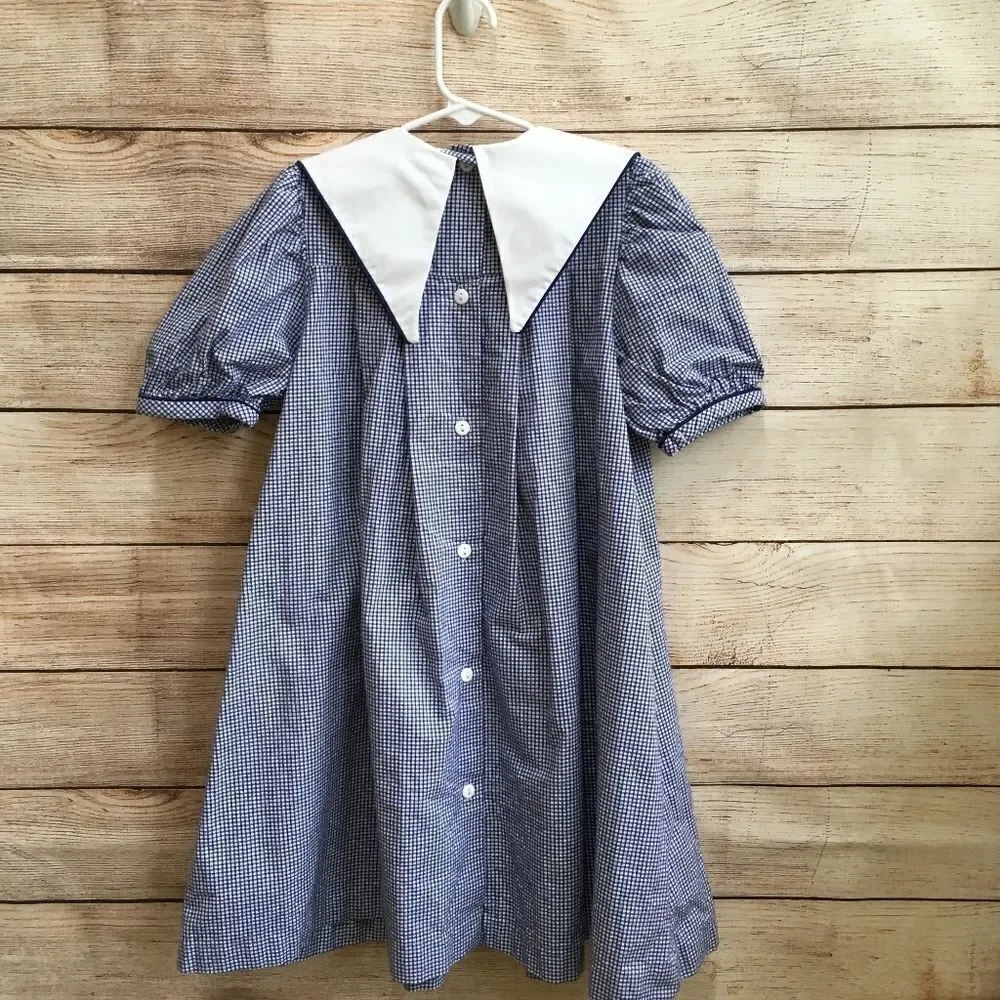 VINTAGE JUDY LYNN EMBROIDERED DRESS‎ IN BLUE AND WHITE GINGHAM